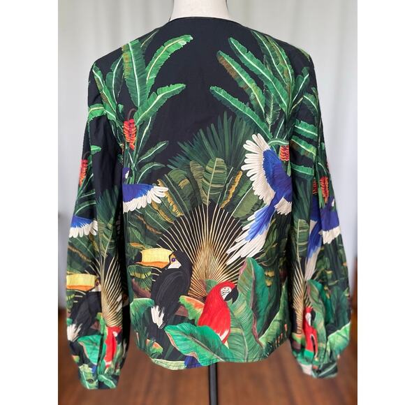 Farm Rio X Anthropologie Adriana Tropical Birds Blouse Size Medium - Picture 4 of 11